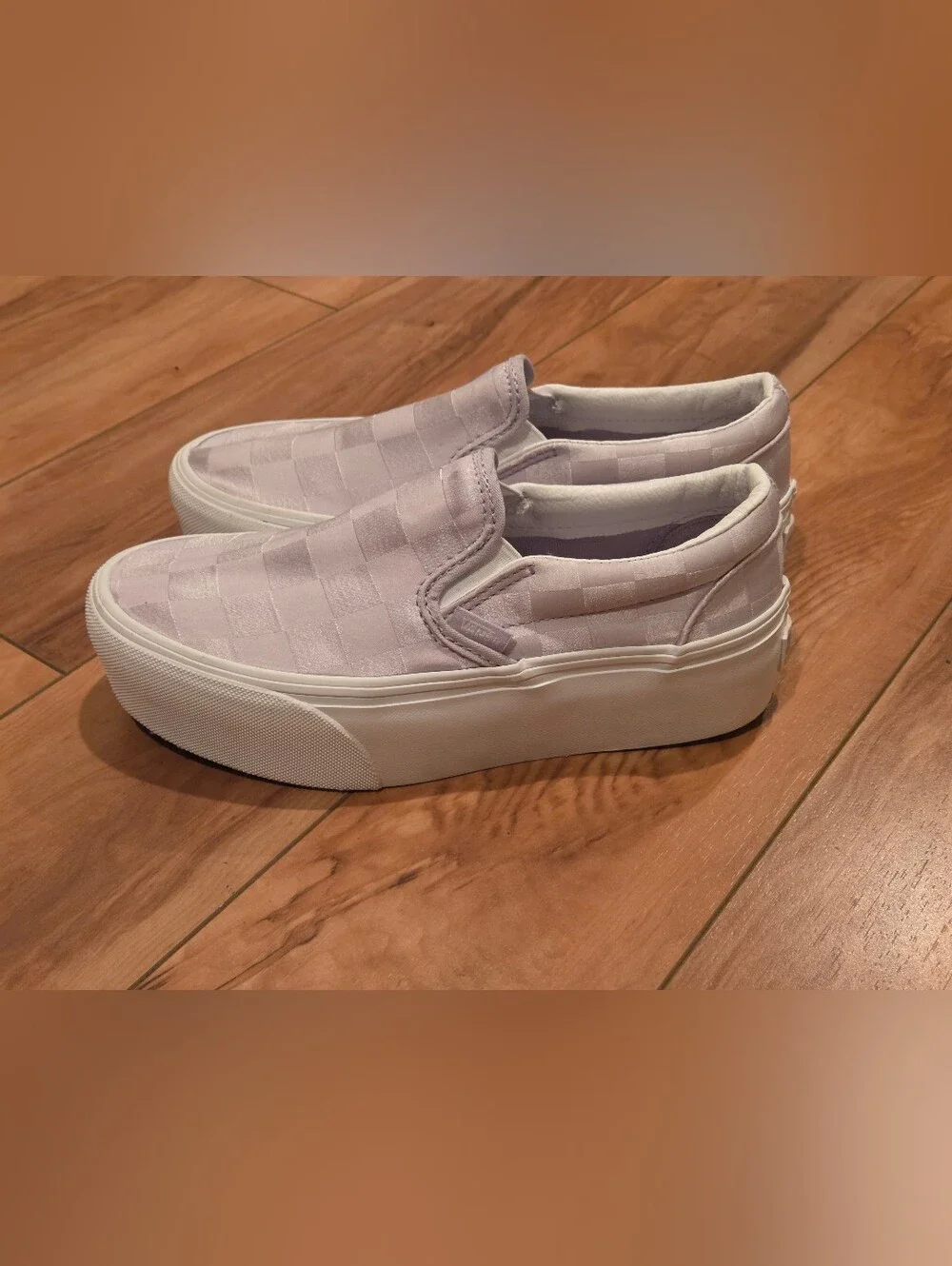 Vans Classic Slip-On Stackform Checkerboard Shoe- Women 6.5 Purple And White